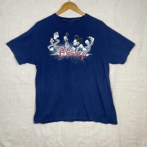 Disney Navy Blue Graphic Shirt Large Mickey Goofy